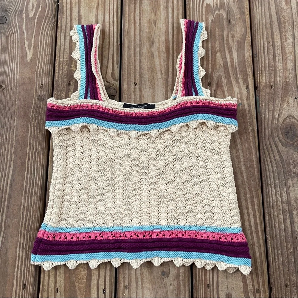 Marc New York Andrew Marc Crochet Knit Tank Top Boho Striped Small - Picture 2 of 6
